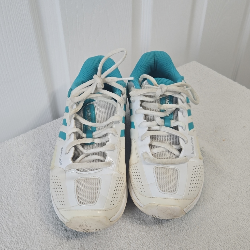 Adidas Barricade Adipower Tennis Shoes White Teal Court Sneakers | Women’s Size